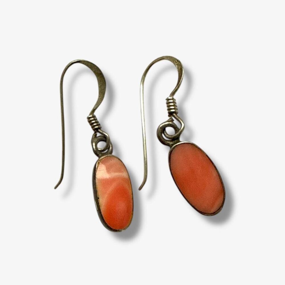 Red pink coral boho earrings handcrafted - Picture 3 of 7